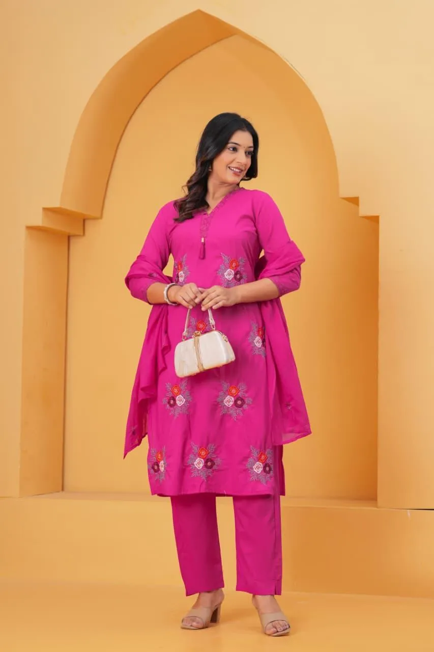Embroidered Straight Kurti Set